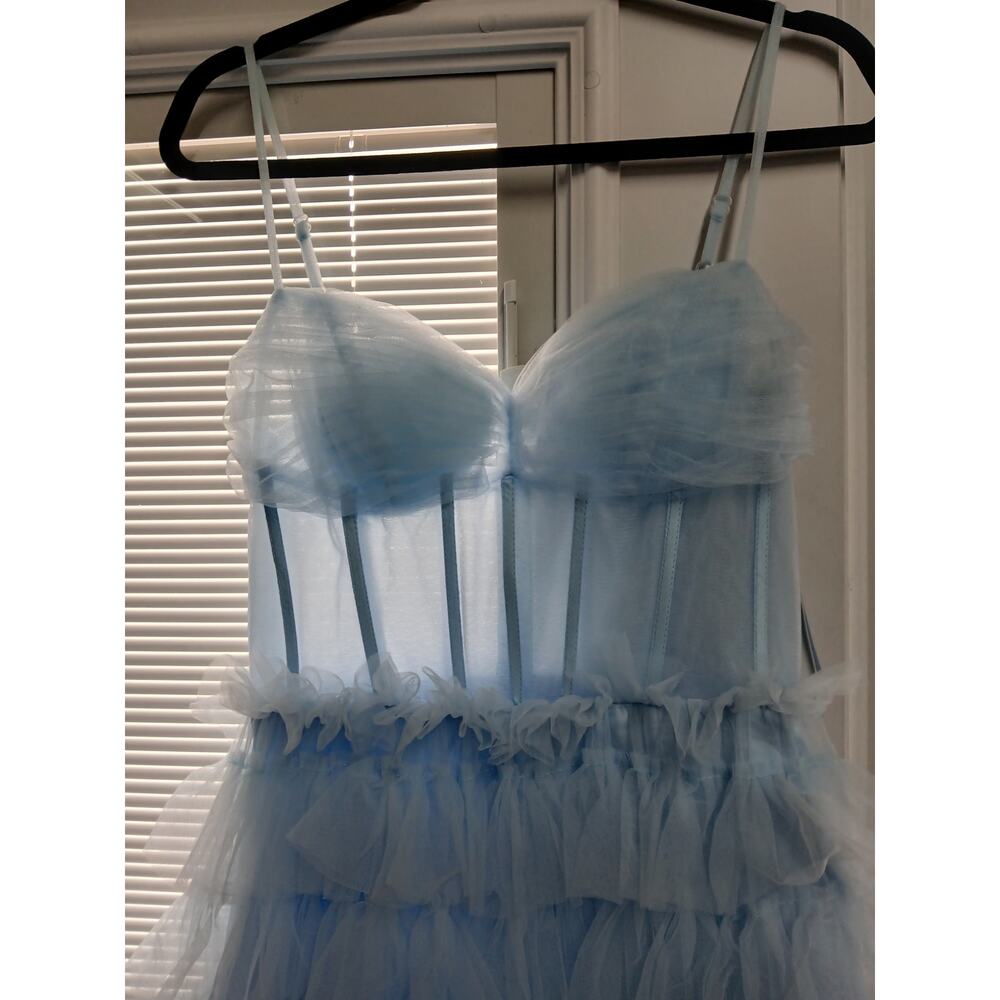 Stacees A-line Sheer Corset Ruffle Prom Dress - Picture 3 of 8